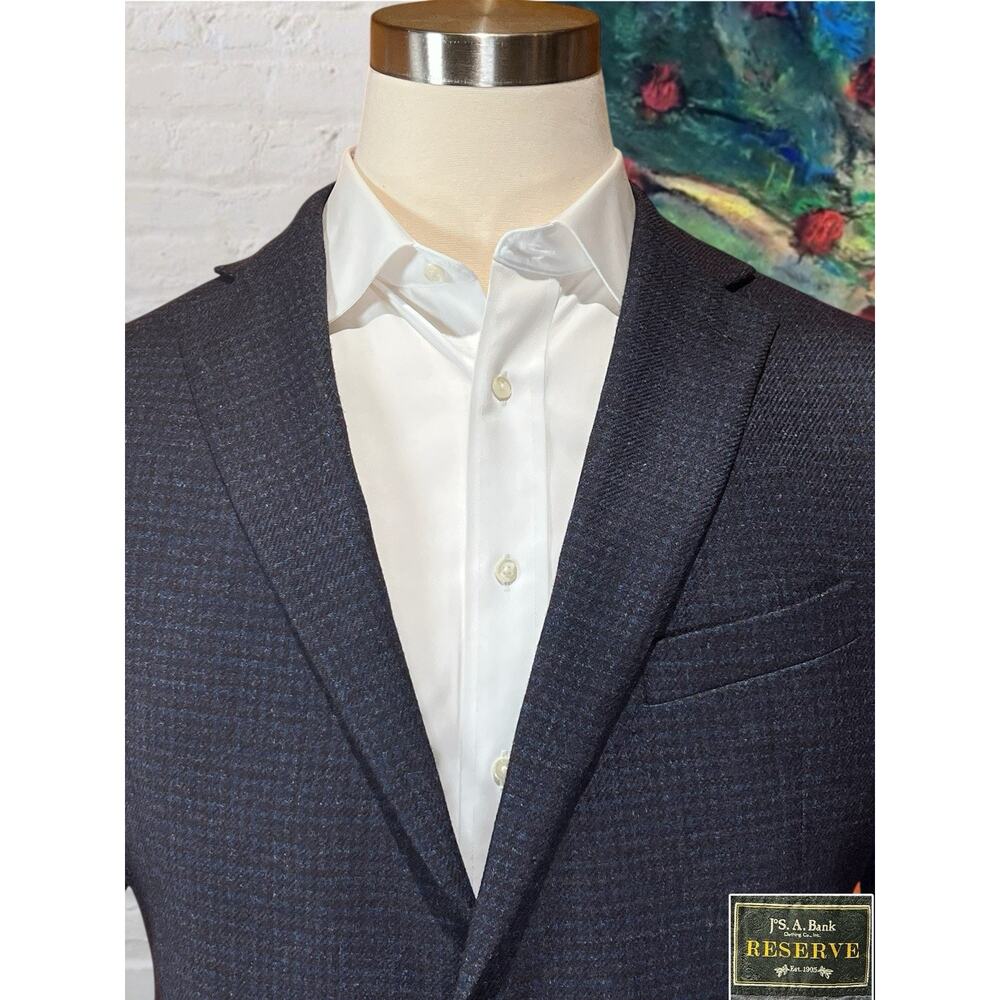 Jos A Bank Reserve 46S Blue Burgundy Check Plaid Italian Wool Sport Coat Flannel - Picture 3 of 14
